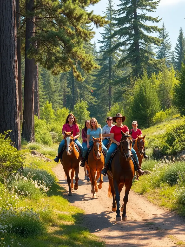 A scenic shot of a community trail ride organized by ASSOCIATION DES CONCOURS HIPPIQUES DE SAINT CHAMANT, highlighting the organization's efforts to promote healthy outdoor activities and community engagement.